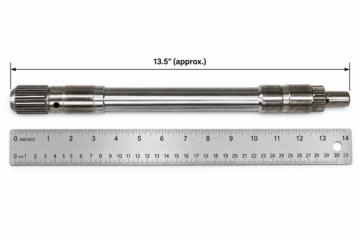 TH350 input shaft full length measurement alongside ruler